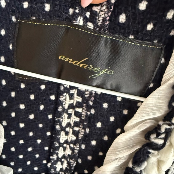 Tweed Longline Silk Ribbon Tie Vest – Navy Blue & White Textured Knit – Size 4 - Picture 4 of 9